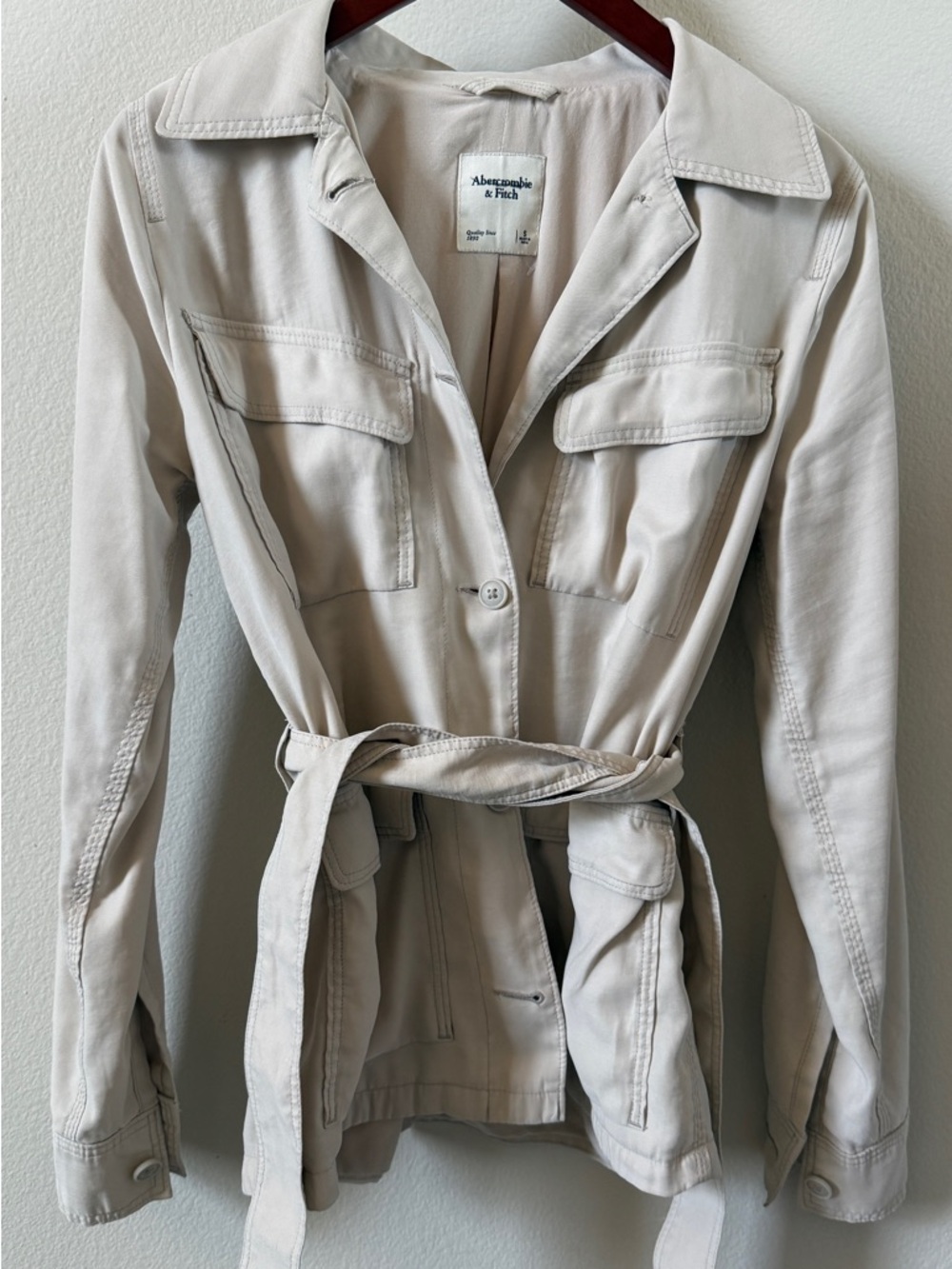 Abercrombie & Fitch Cream Utility Jacket with Waist Tie